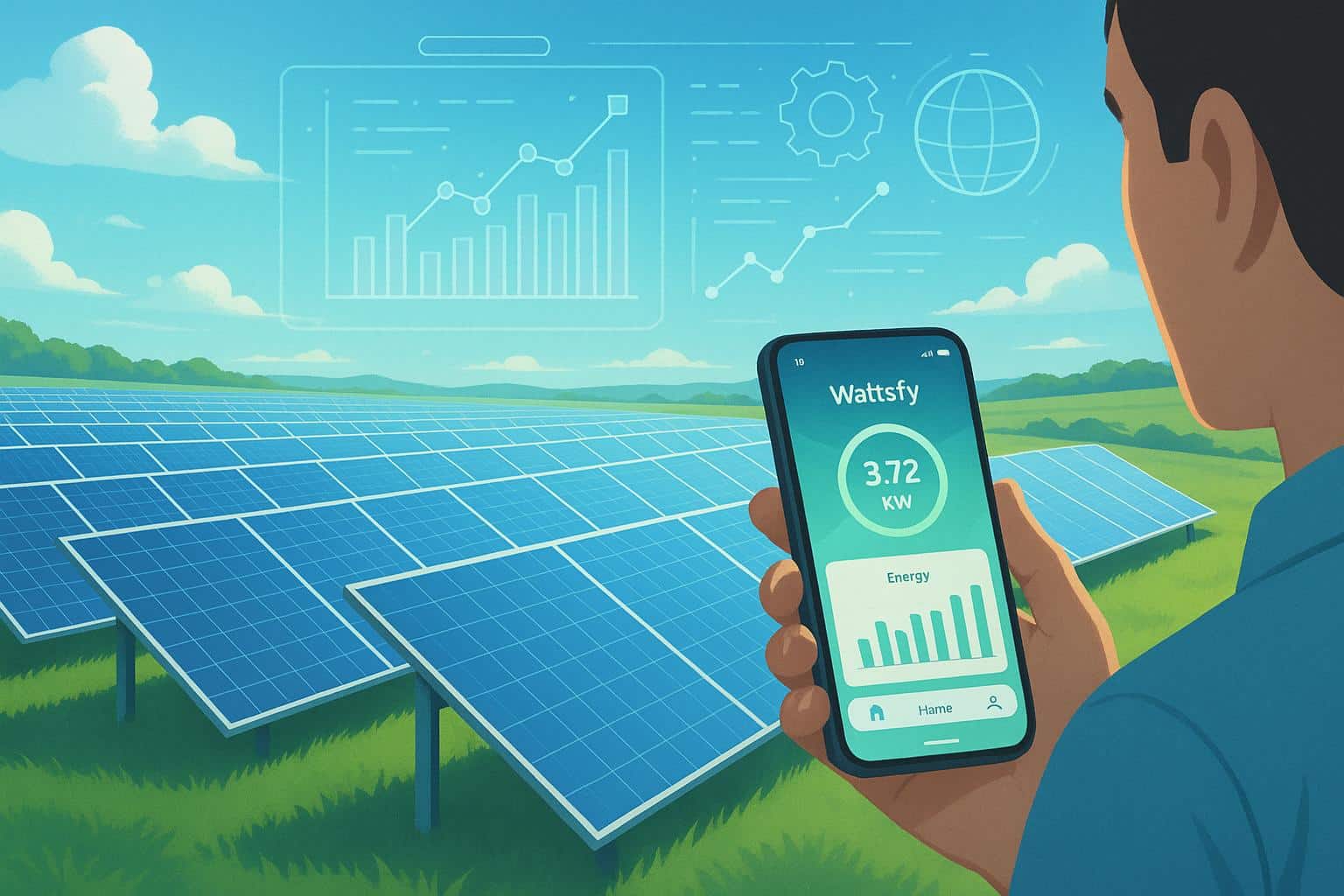 Usinas fotovoltaicas sustentáveis transformam o mercado de energia, oferecendo geração limpa, economia e inovação para um futuro mais sustentável e digital. (imagem gerada com inteligência artificial)
